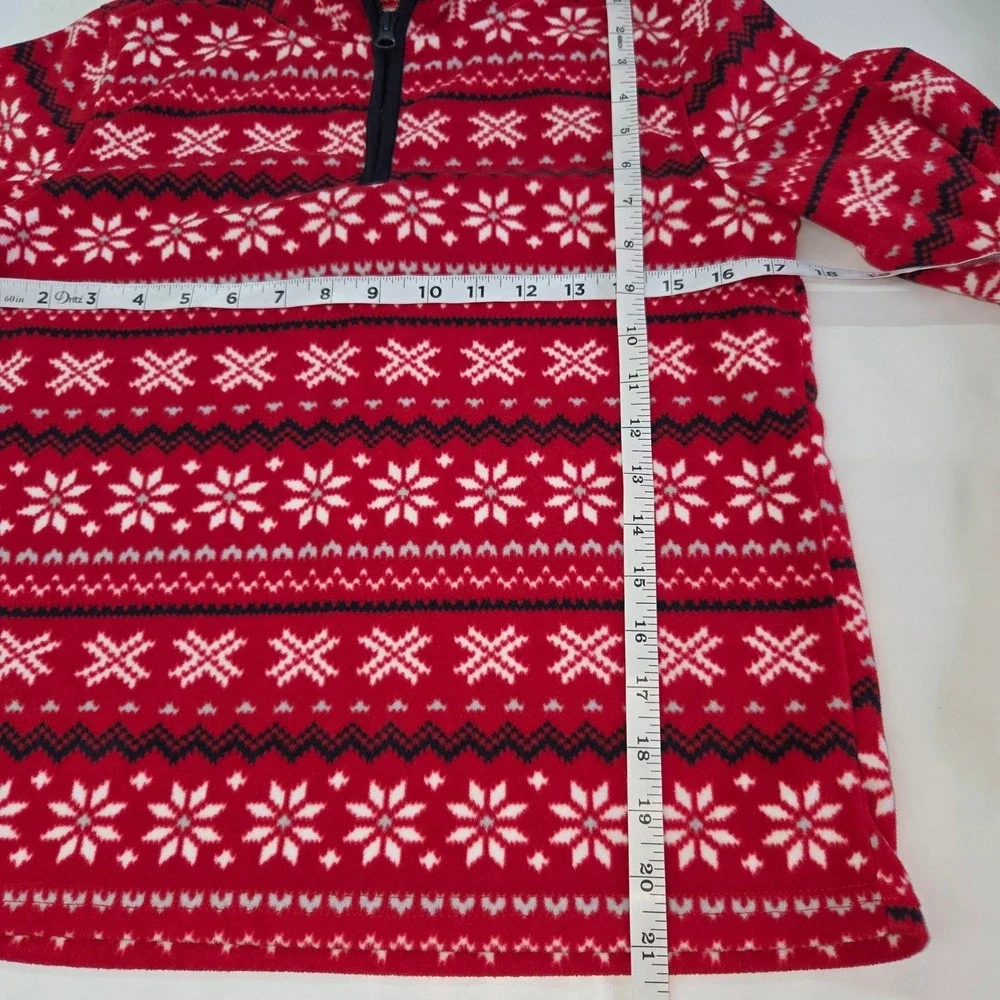 OshKosh B'gosh Fleece Pullover Kids 14 Red White Fair Isle Snowflake Quarter Zip